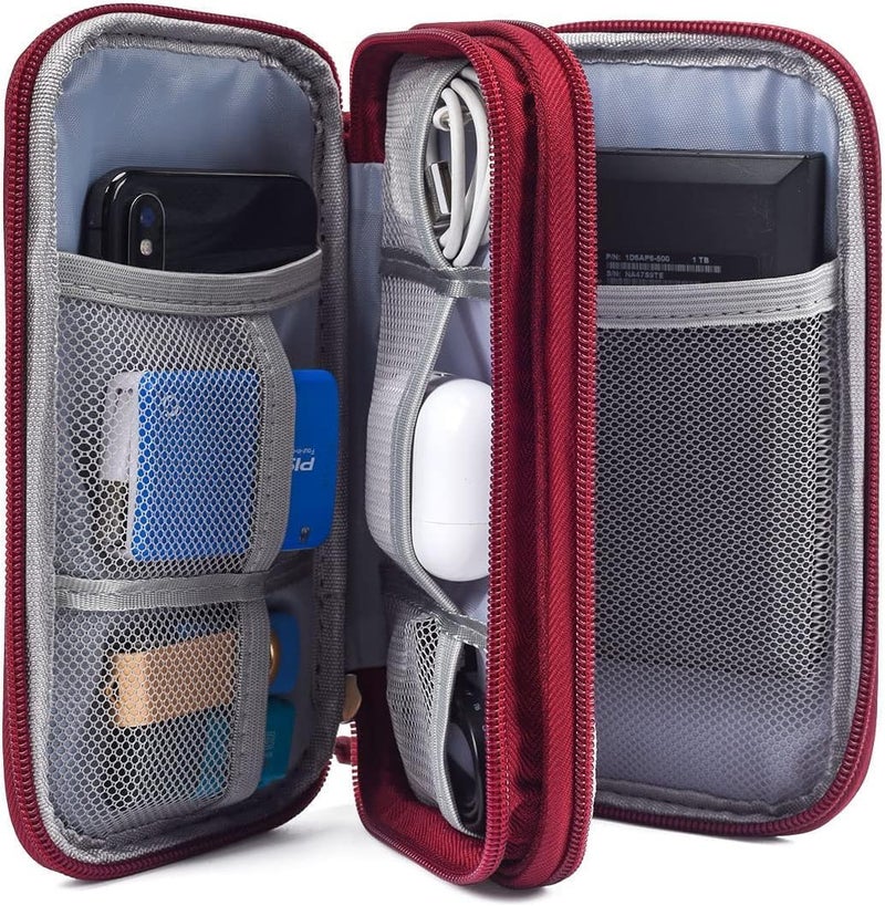 CAOODKDK Electronics Accessories Organizer Pouch Bag, Travel Universal Organizer for Cable, Charger, Phone, SD Card, Business Travel Gadget Bag (Wine Red) - Image 4